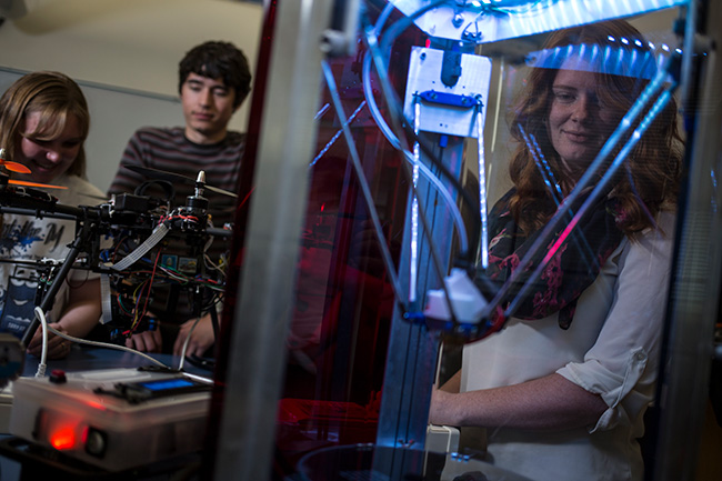 Students in an electronics lab.